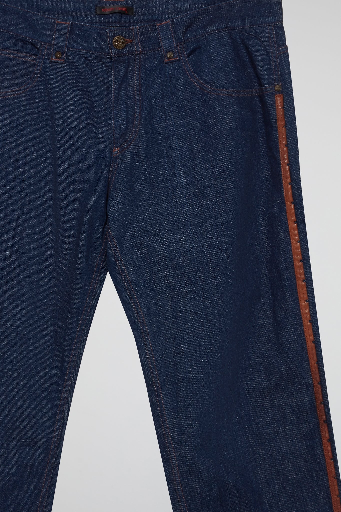 Heritage Relaxed-Fit Denim with Faux Leather Side Trim