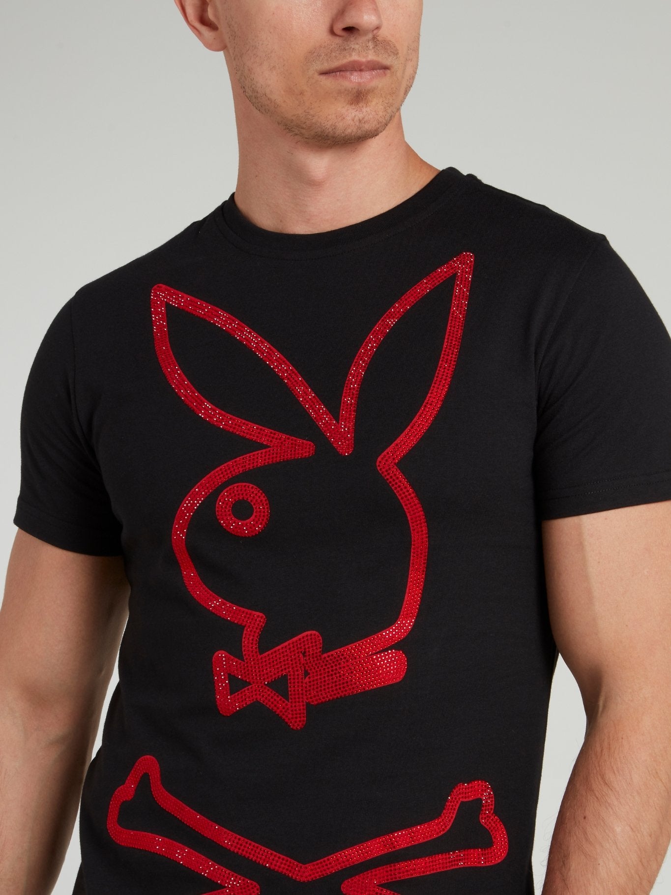 Черная футболка с круглым вырезом и рисунком Playboy