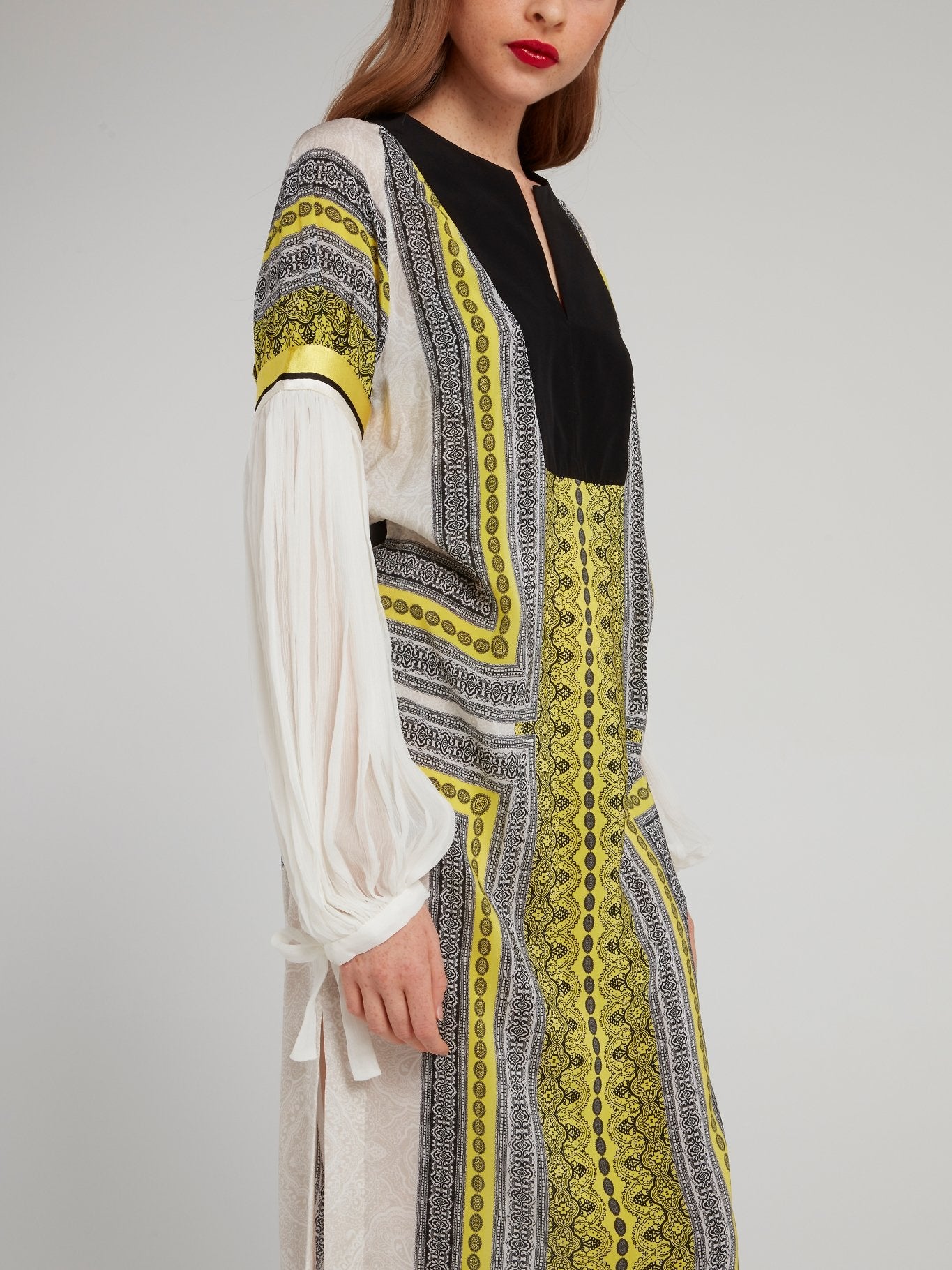 Платье-миди с рукавами "епископ" и принтом