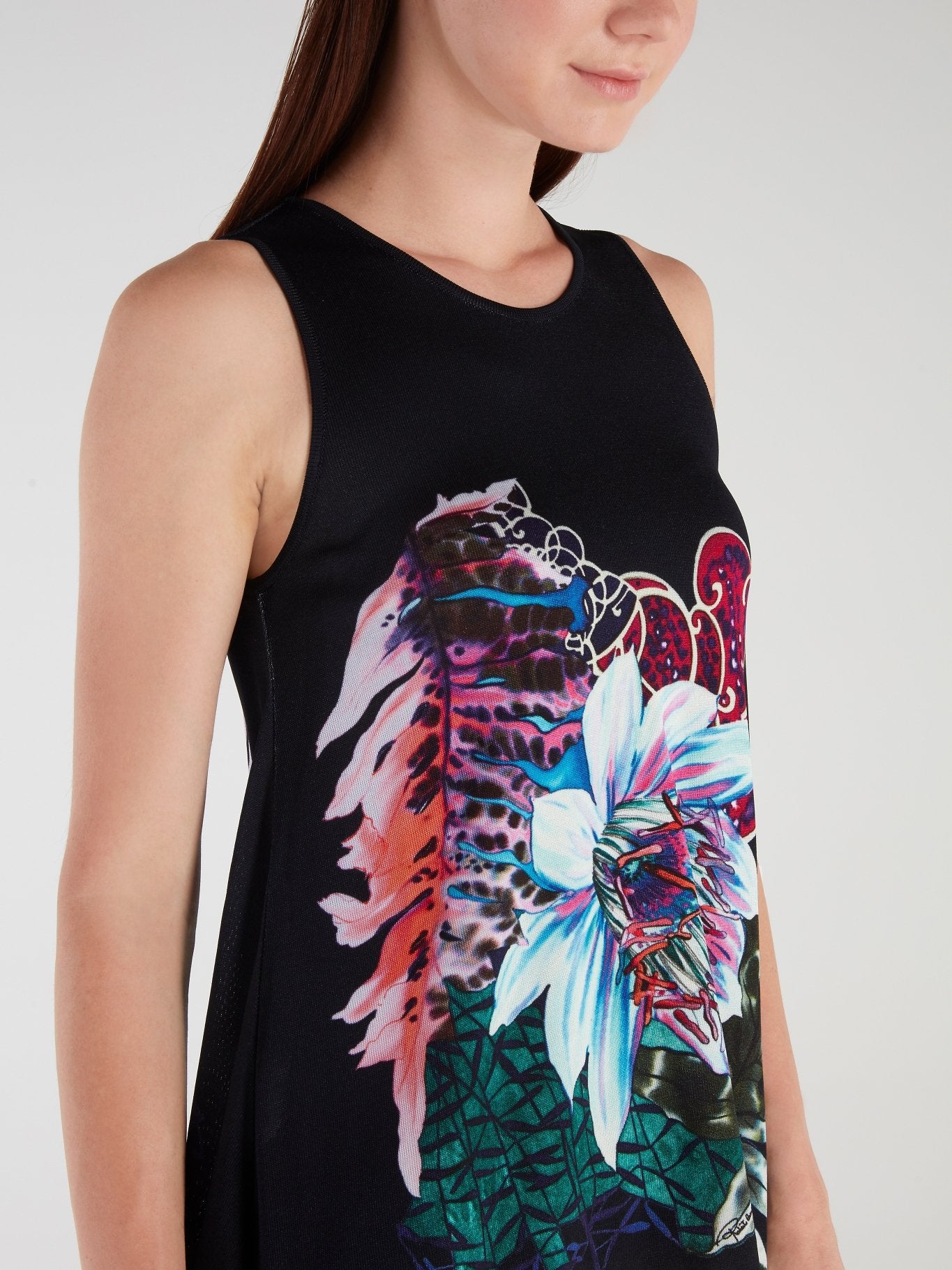 Черный асимметричный топ с цветочным принтом