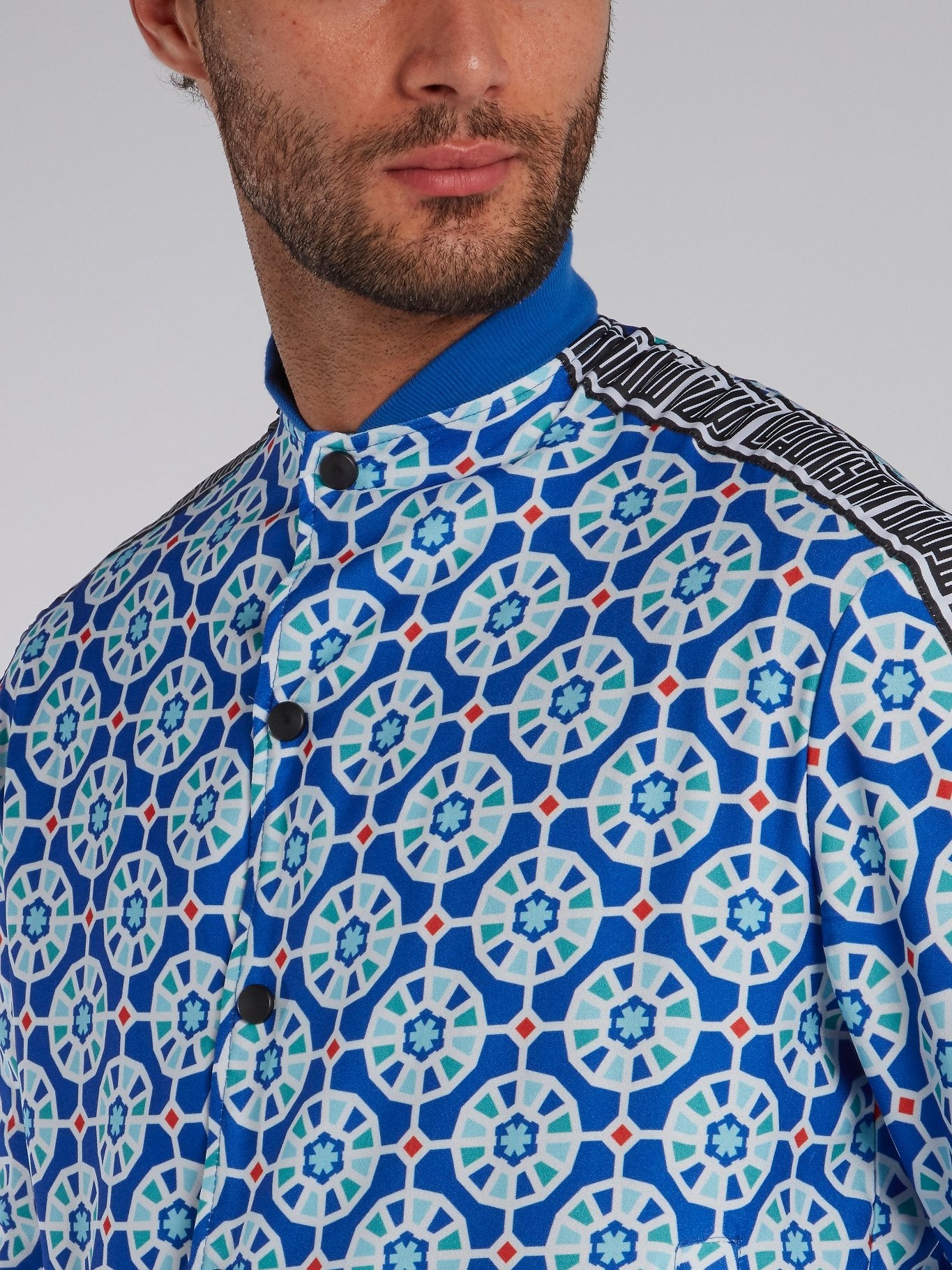 Blue Mosaic Print Button Up Jacket