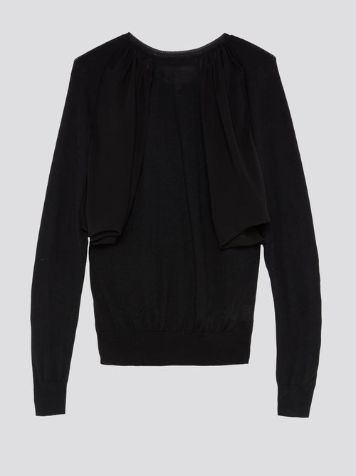 Black Draped Button-Up Cardigan