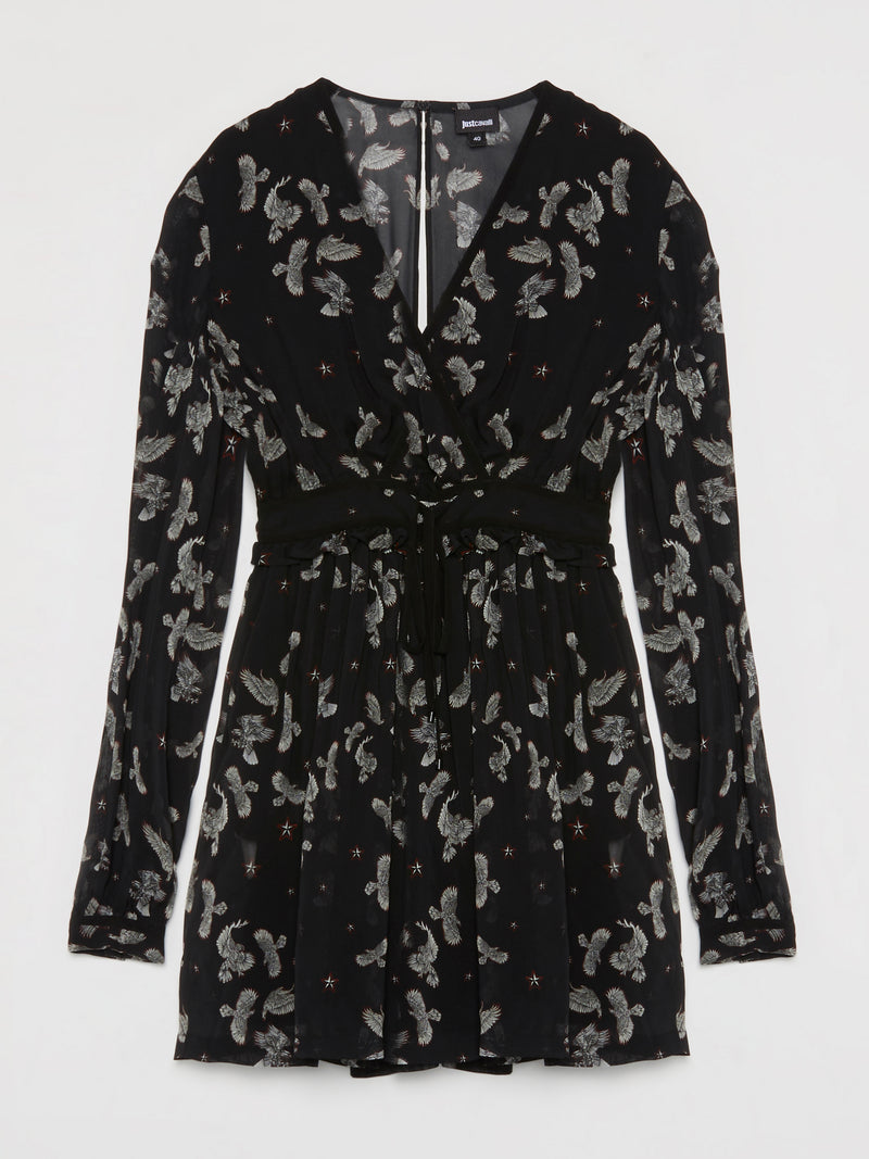 Black Eagle Print Surplice Dress