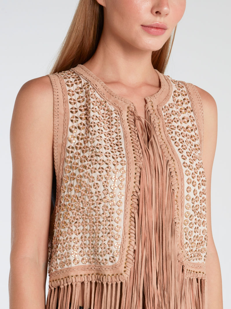 Brown Fringed Boho Gilet