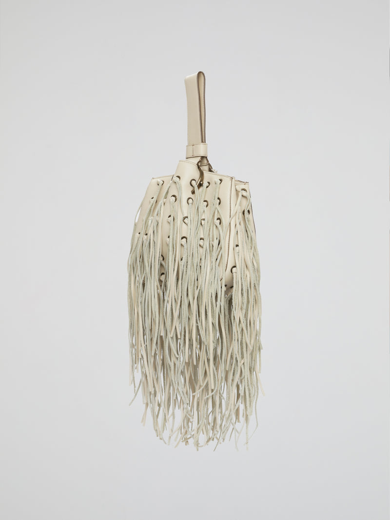 White Ivory Fringe Wristlet Bag