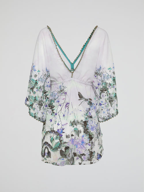 Printed Embellished Mini Kaftan