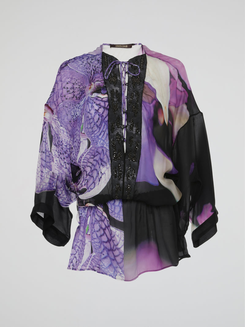 Midnight Orchid Embellished Sheer Kaftan