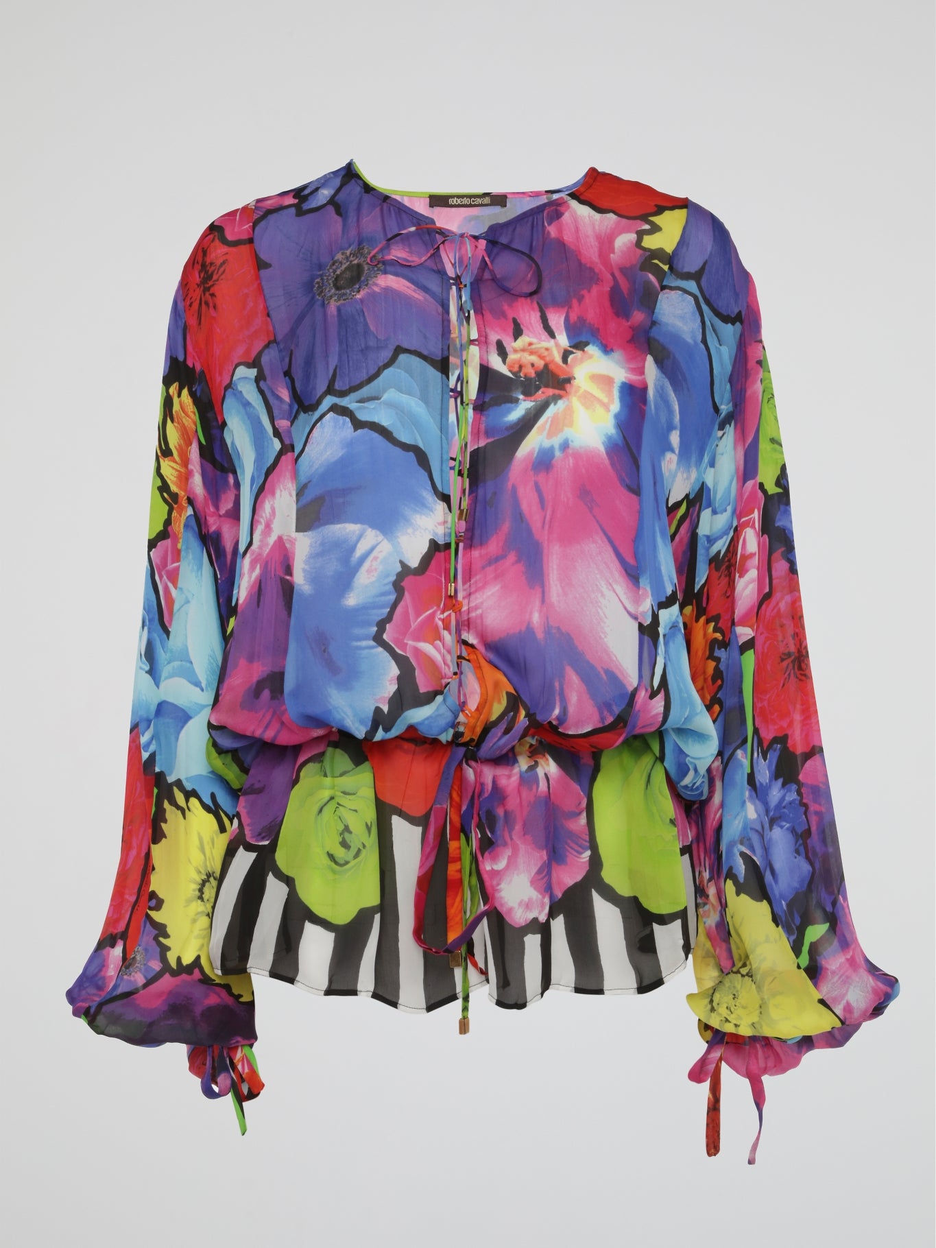 Neon Bloom Sheer Drawstring Kaftan