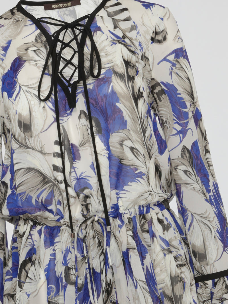 Moonlit Plume Sheer Lace-Up Kaftan