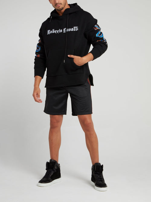 Черные спортивные шорты с лампасами