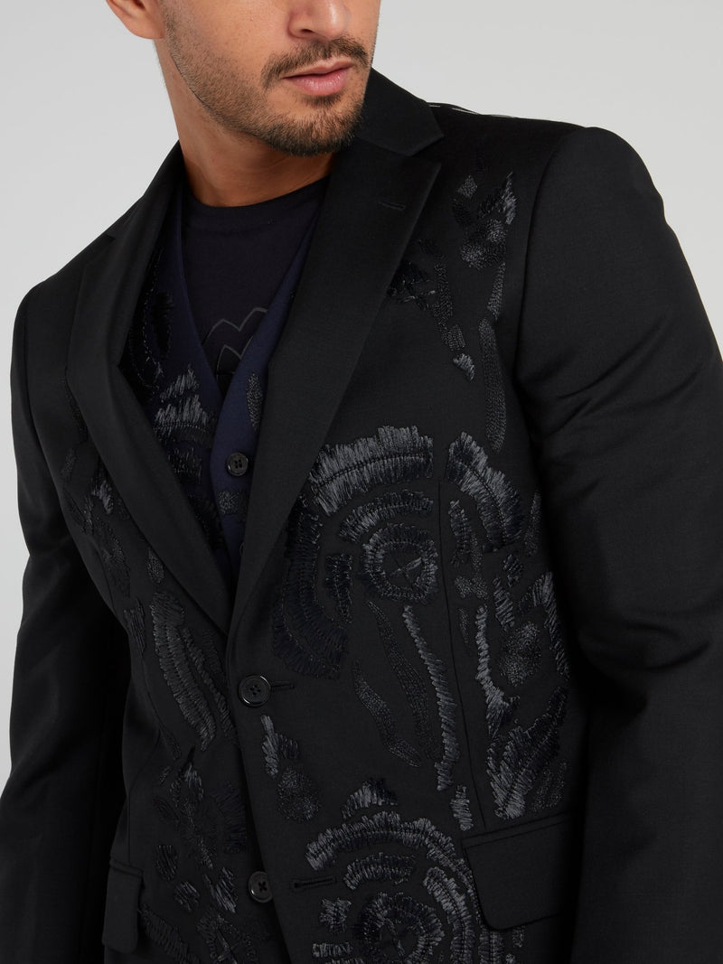 Черный пиджак из шерсти с вышивкой