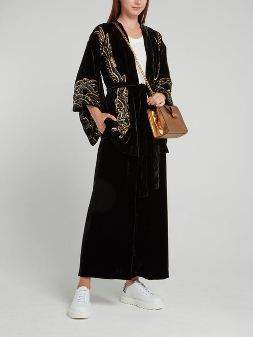 Черные брюки палаццо из бархата