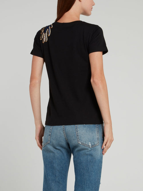 Черная хлопковая футболка с декором в виде дракона