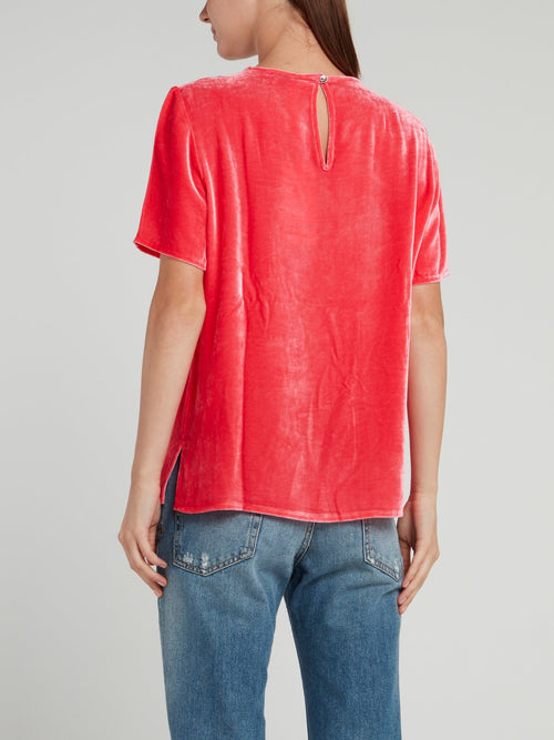 Коралловый бархатный топ с вырезом 