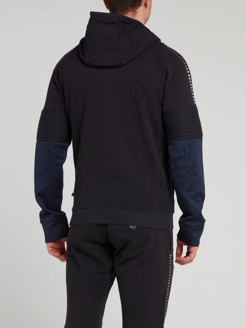 Темно-синяя спортивная куртка с рваной отделкой