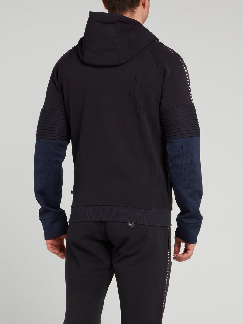 Темно-синяя спортивная куртка с рваной отделкой