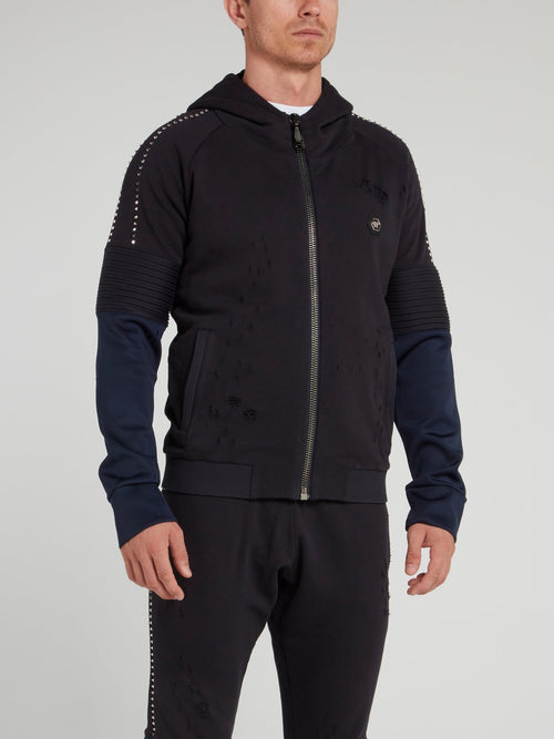 Темно-синяя спортивная куртка с рваной отделкой