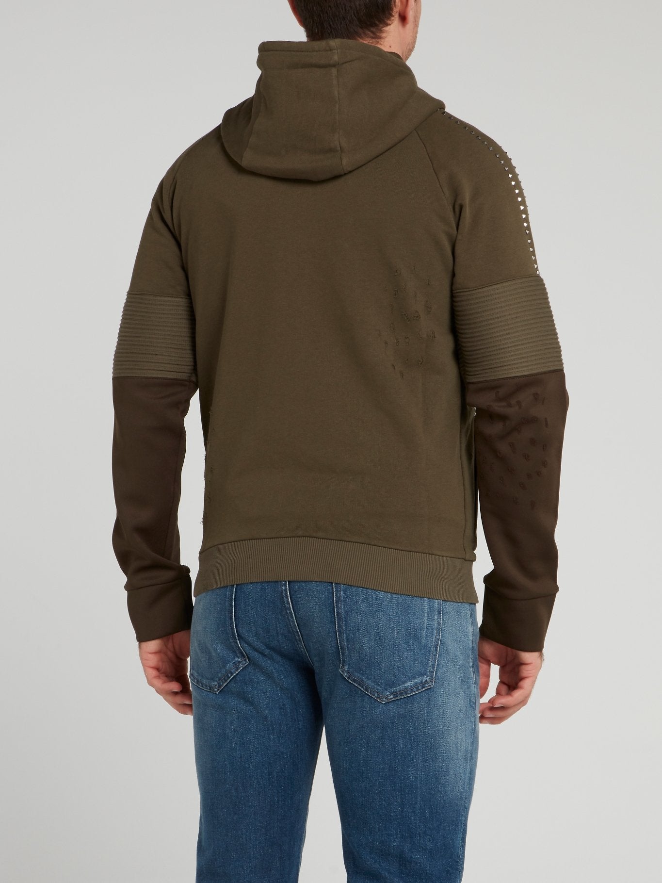 Оливковая спортивная куртка с рваной отделкой