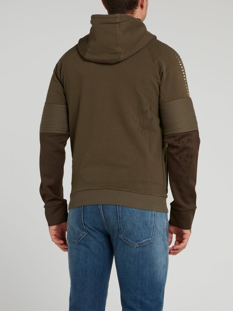 Оливковая спортивная куртка с рваной отделкой