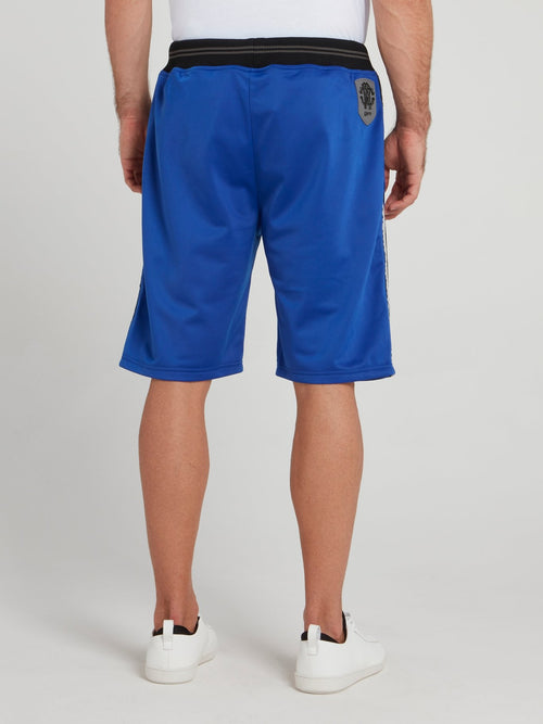 Синие шорты с поясом в полоску