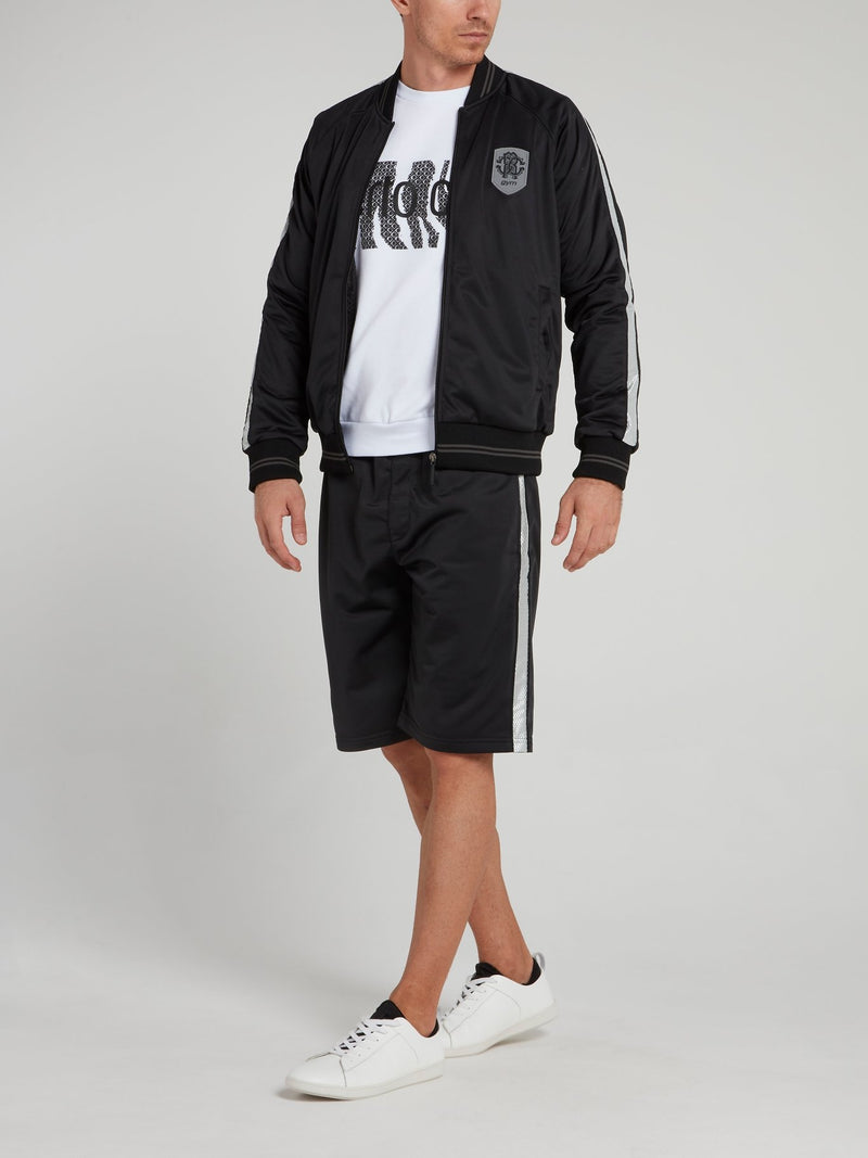 Черные шорты на резинке в полоску