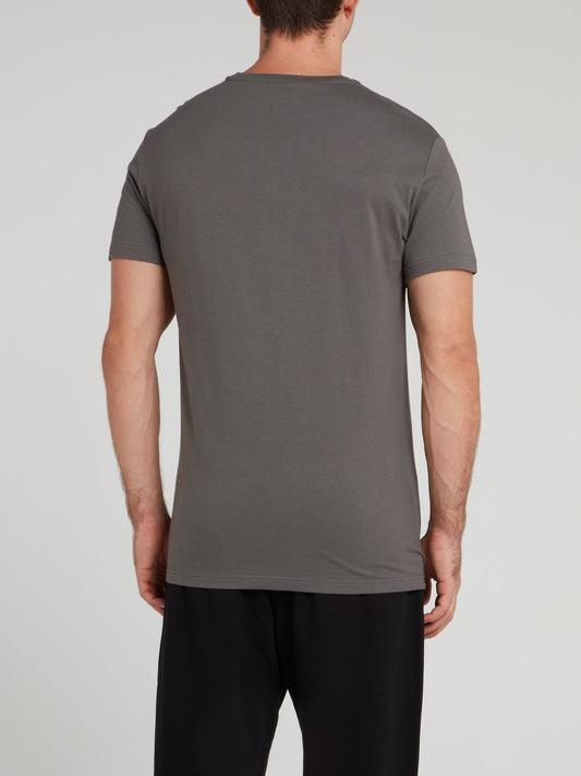 Серая футболка со вставкой с тигровым принтом и V-образным вырезом