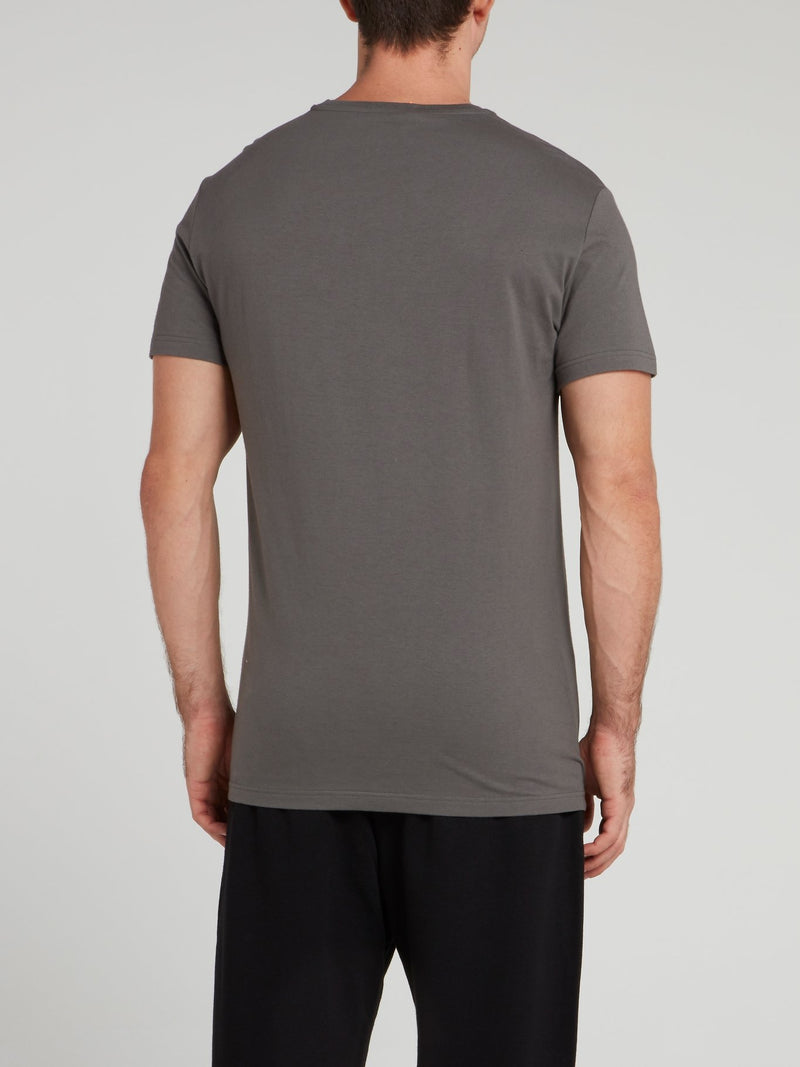 Серая футболка со вставкой с тигровым принтом и V-образным вырезом