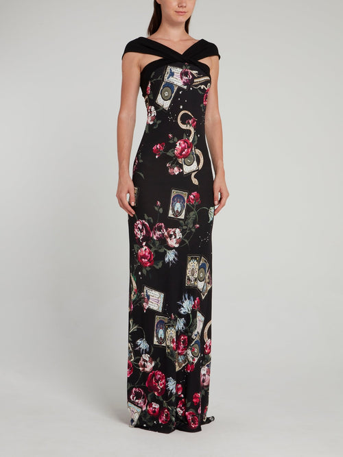 Черное платье-макси с бретельками крест-накрест