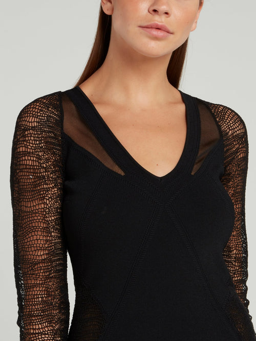 Черное платье-миди с отделкой