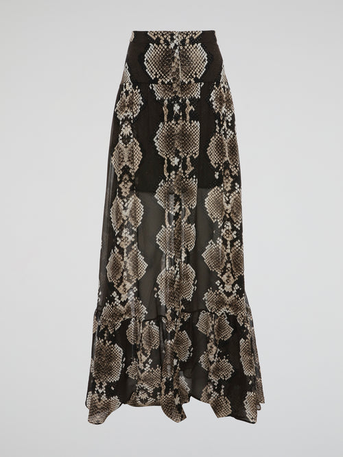 Unleash your wild side with this stunning Snake Print Flared Maxi Skirt by Roberto Cavalli. Made for fashion-forward individuals who aren't afraid to stand out, this skirt exudes confidence and style. Turn heads wherever you go with this bold and elegant piece that is sure to make a statement.