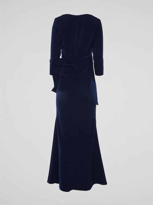 Navy Long Sleeve Evening Dress