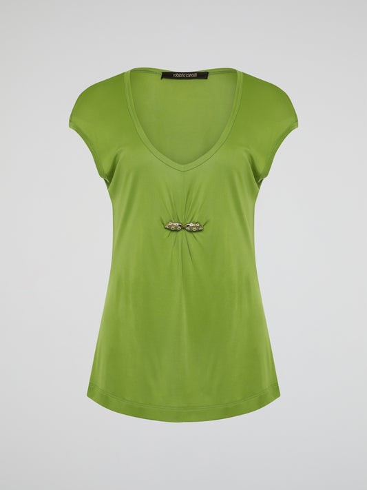 Introducing the Green Scoop Neck Top by Roberto Cavalli, where elegance meets sustainability! Crafted from luxurious eco-friendly materials, this chic piece boasts a flattering scoop neckline and a vibrant green hue that radiates freshness and life. Feel confident and fashion-forward, knowing that this Roberto Cavalli creation not only enhances your style, but also supports a greener future.