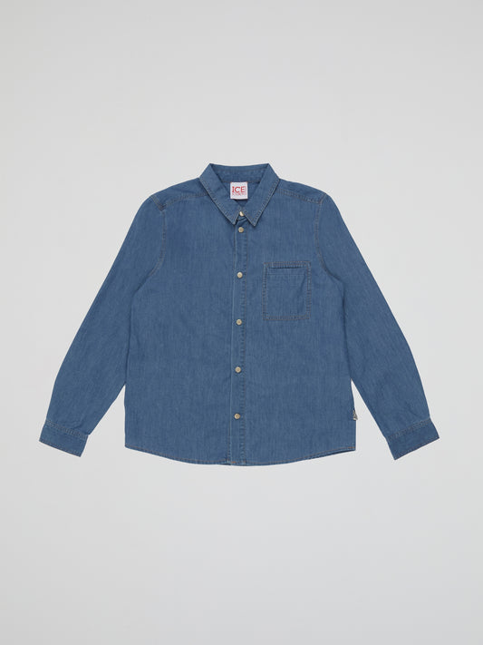 Transform your little one into a fashion maven with our Blue Embroidered Denim Shirt from Iceberg! Crafted with utmost precision, this stylishly cool shirt features intricate embroidery that adds a pop of personality. Combining comfort and style, this trendy denim shirt will make your kid the talk of the town.