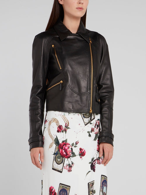 Черная кожаная куртка на молнии