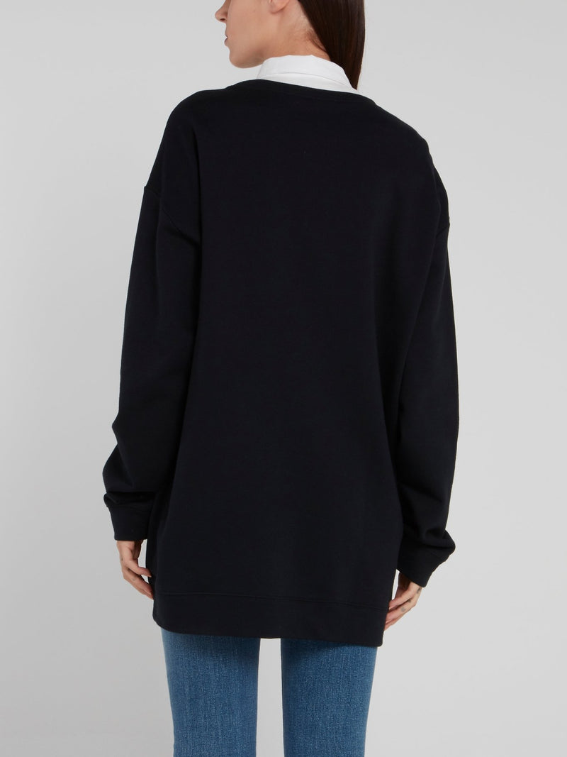 Черный джемпер с вышитым изображением леопарда