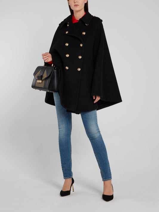 Черный двубортный жакет-болеро