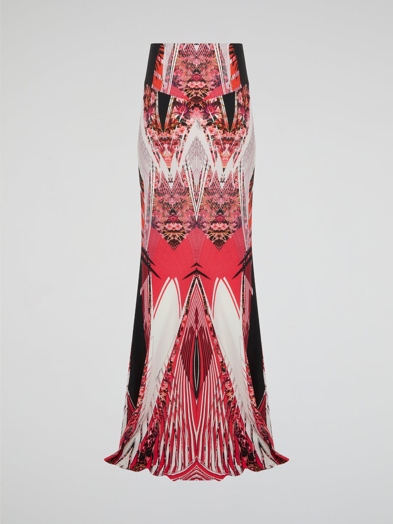 Feel like a modern-day goddess in this stunning red printed maxi skirt by Roberto Cavalli. The vibrant color and intricate design will make you stand out in any crowd, while the flowing silhouette adds a touch of elegance to your look. Pair it with a simple top and statement jewelry for a look that is both bold and chic.