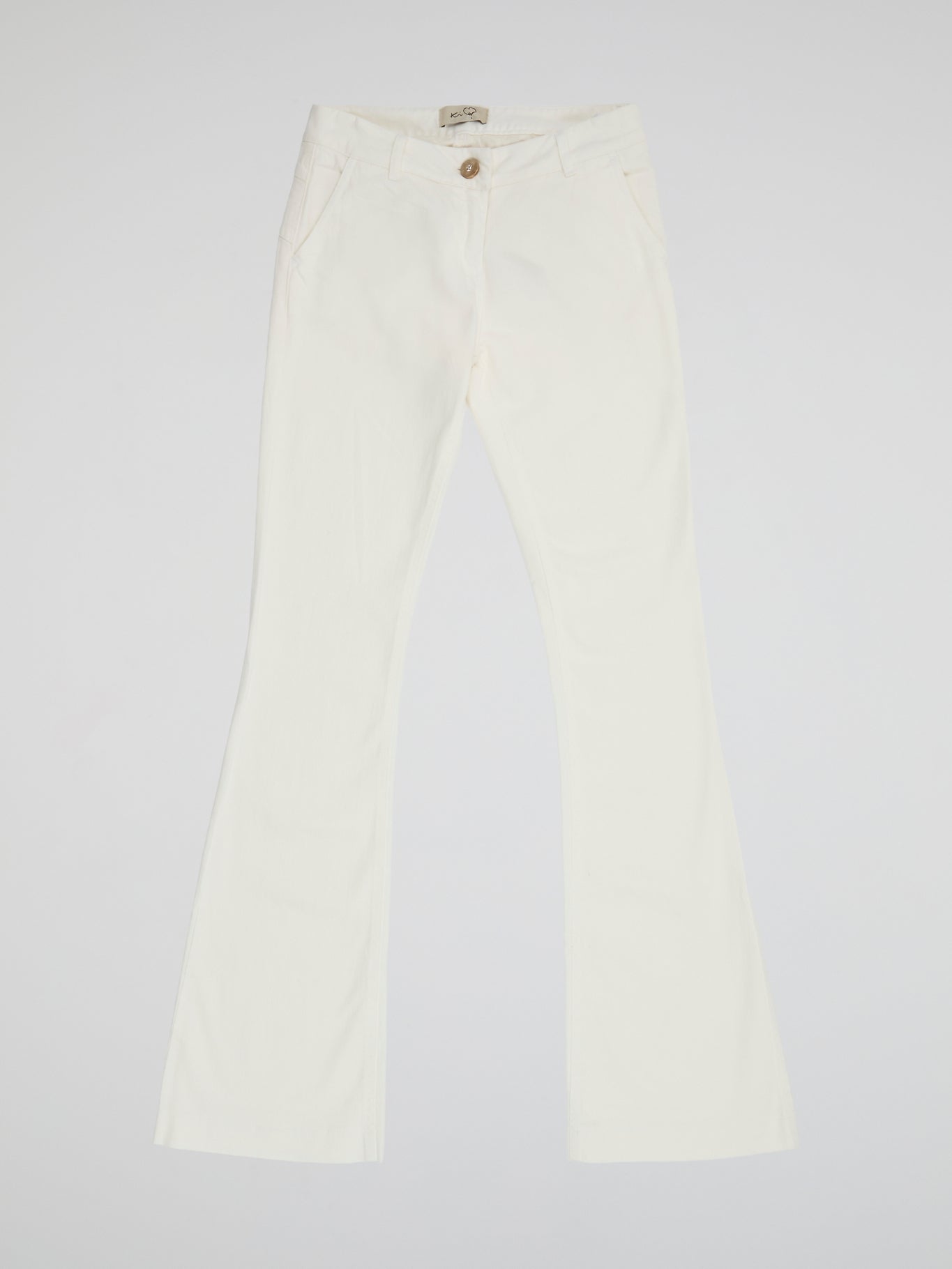 Step into the spotlight with these stunning White Flared trousers from Ki6?who Are You? Made with luxurious and breathable fabric, these trousers will elevate any look with their sleek and sophisticated design. Whether you're dressing up for a night out or keeping it casual during the day, these trousers are a must-have addition to your wardrobe.