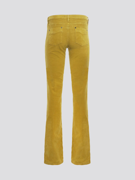 Step out in style and make a statement with these Mustard Flared Jeans by Roberto Cavalli, the perfect blend of high-fashion and retro flair. The mustard color adds a pop of personality to your wardrobe, while the flared leg design elongates your silhouette for a flattering fit. Elevate your denim game and stand out from the crowd with these must-have jeans from Roberto Cavalli.