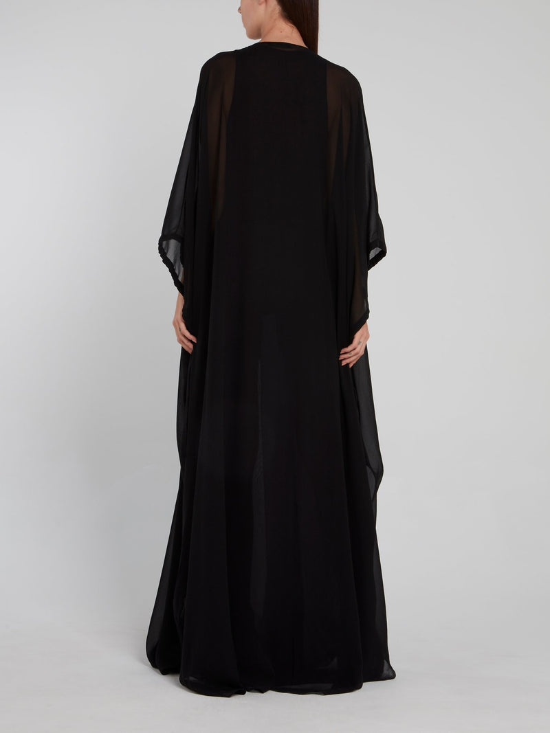 Черное платье-макси с V-образным вырезом и отделкой