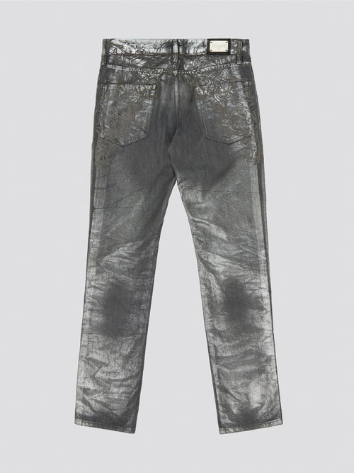 Shimmer and shine in style with Just Cavalli's Metallic Straight Cut Jeans, the perfect statement piece for any fashion-forward individual. Crafted with a touch of allure, these jeans offer a sleek silhouette and a bold metallic finish that will turn heads wherever you go. Elevate your denim game and unleash your inner rockstar with these edgy and versatile jeans that will make you stand out from the crowd.