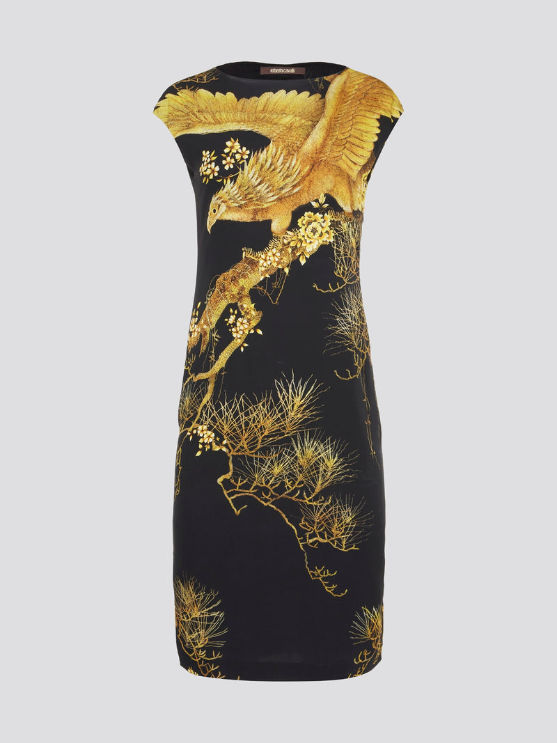 Elevate your wardrobe with this striking Black Printed Cap Sleeve Dress by Roberto Cavalli. The bold print and feminine silhouette make this piece a standout choice for any special occasion or night out. Embrace your inner fashionista and make a statement in this designer dress that is sure to turn heads.