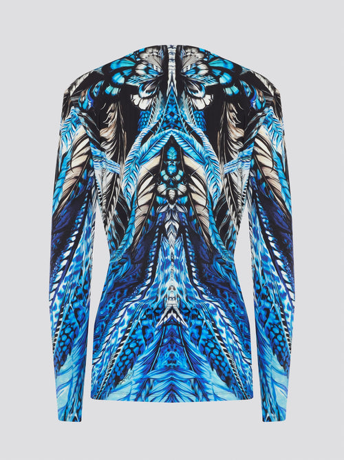 Feel like a vision of elegance in the striking Blue Lace Panel Top by Roberto Cavalli. With its luxurious lace detailing and intricate design, this top effortlessly combines sophistication with a touch of romance. Perfect for a special occasion or a night out, this piece will make you feel confident and show-stopping wherever you go. Elevate your look with this exquisite top from Roberto Cavalli.