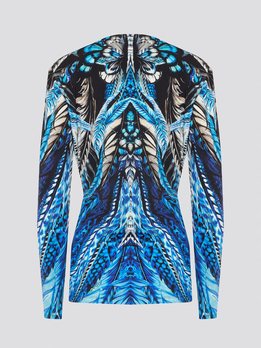 Feel like a vision of elegance in the striking Blue Lace Panel Top by Roberto Cavalli. With its luxurious lace detailing and intricate design, this top effortlessly combines sophistication with a touch of romance. Perfect for a special occasion or a night out, this piece will make you feel confident and show-stopping wherever you go. Elevate your look with this exquisite top from Roberto Cavalli.