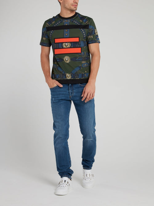 Синие прямые джинсы