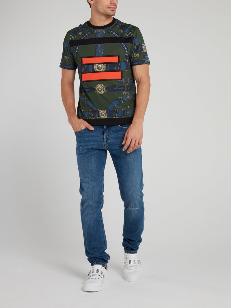 Синие прямые джинсы