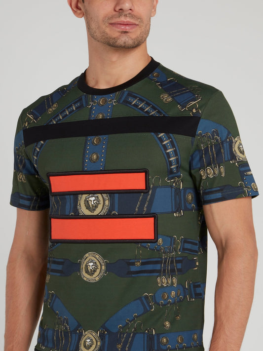 Оливковая футболка из хлопка с абстрактным принтом