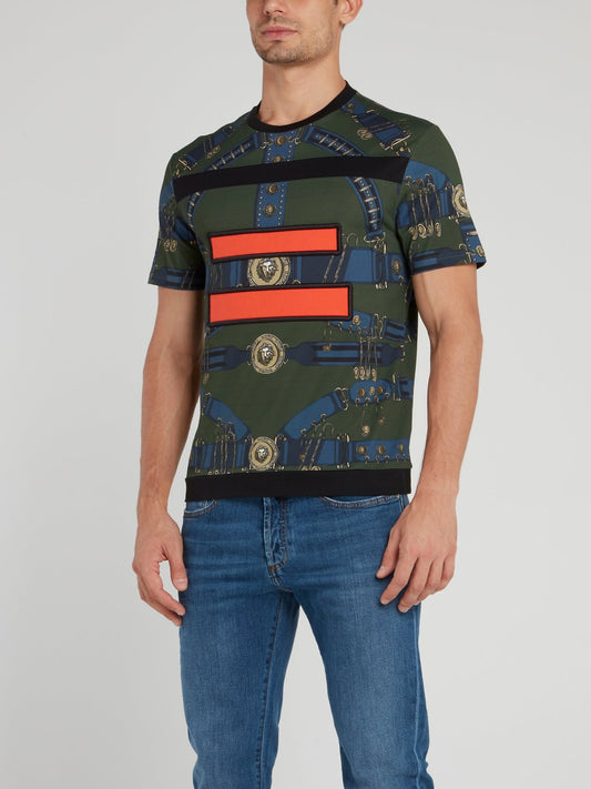 Оливковая футболка из хлопка с абстрактным принтом