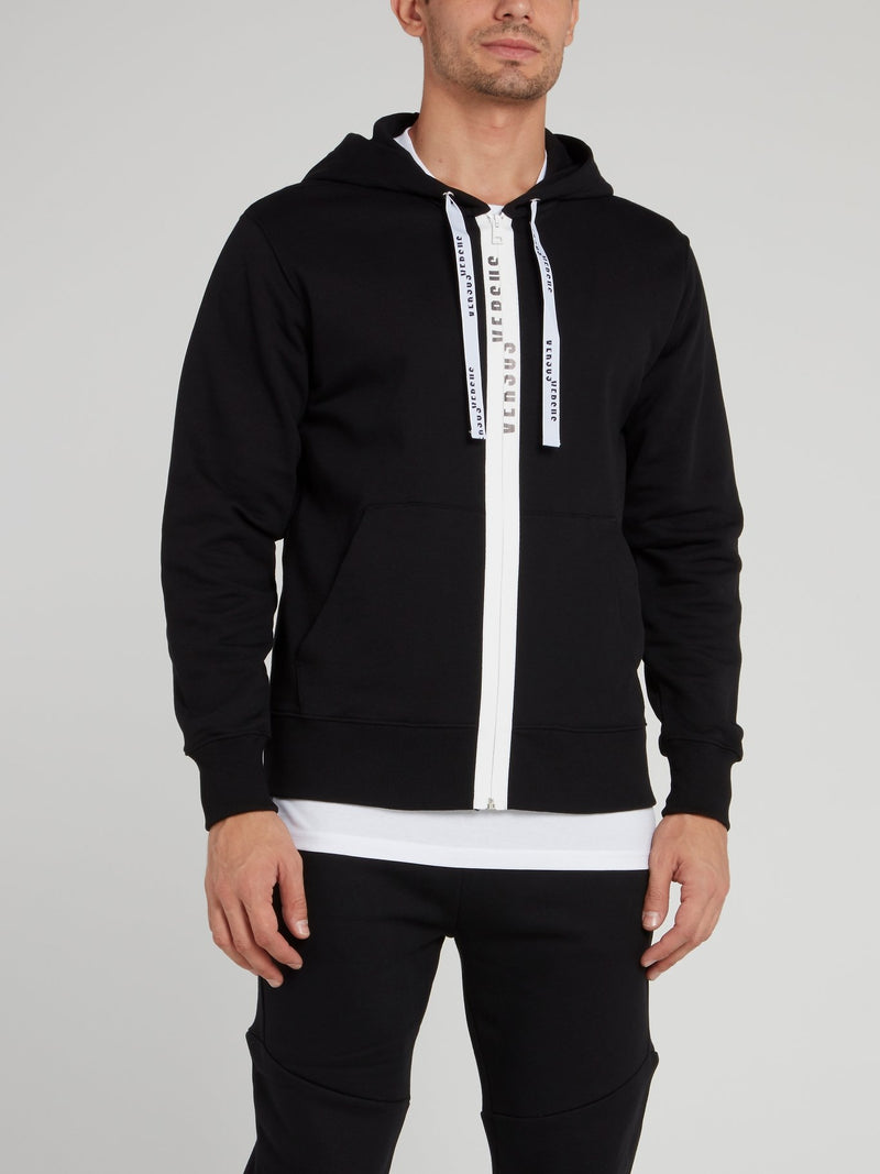 Черная хлопковая толстовка с капюшоном