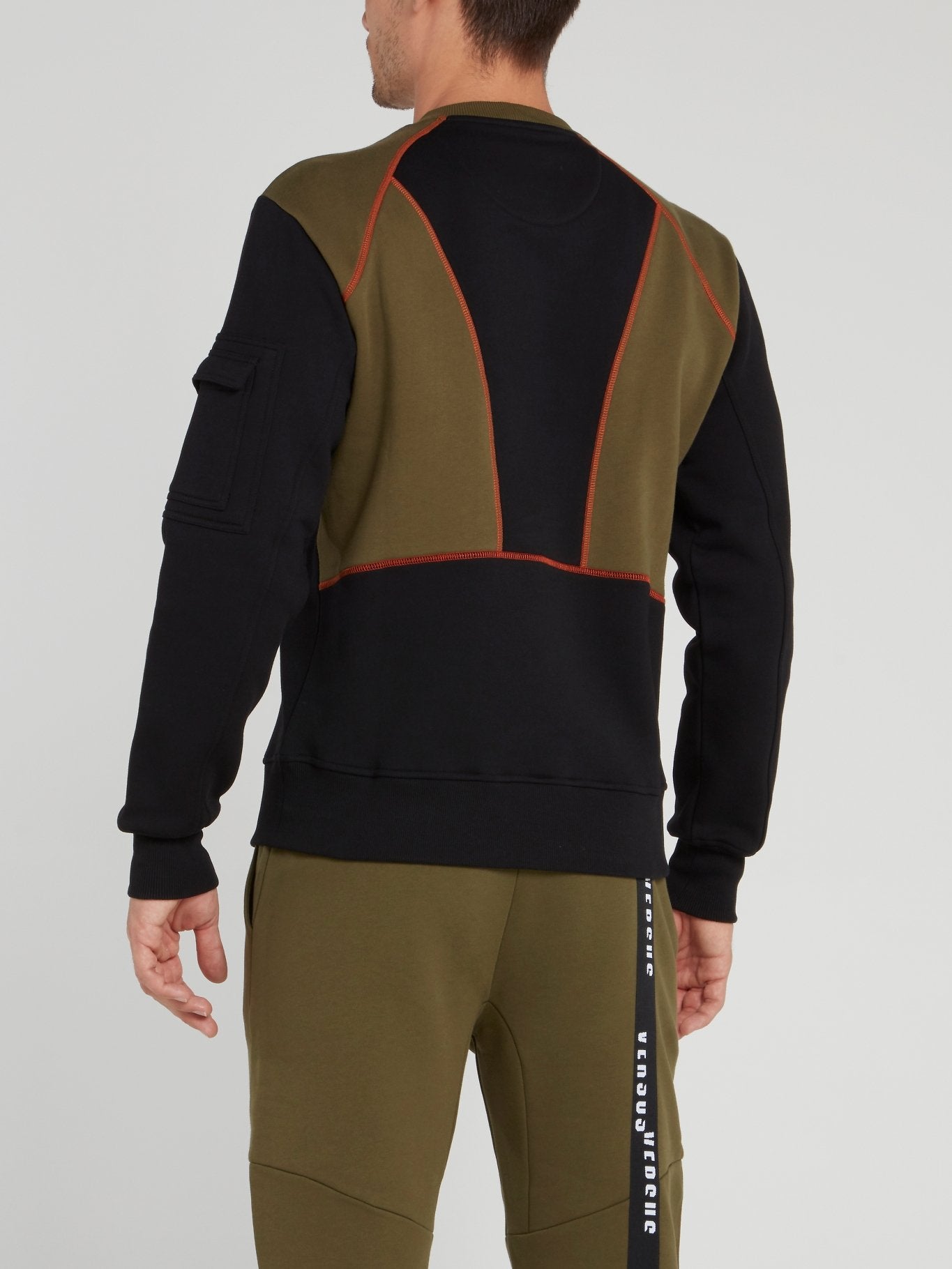 Черный хлопковый свитшот с оливковыми вставками и логотипом